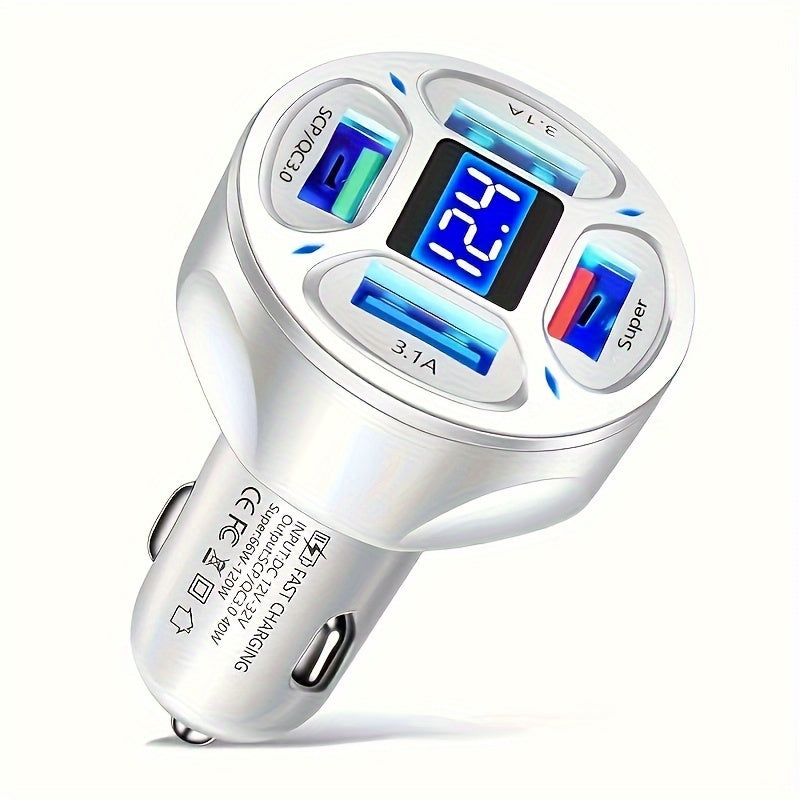 3-Port USB Car Charger with LED Voltage Display – QC3.0 Fast Charging for 12V/24V Vehicles/Car