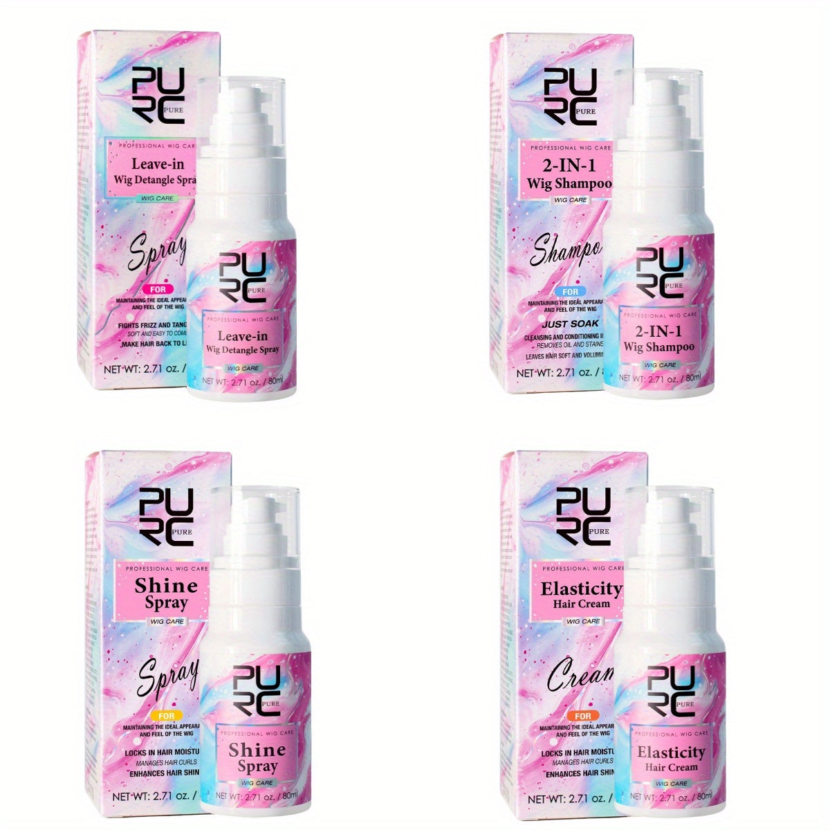 PURC 4-Piece Wig Care Kit – Coconut Oil Shampoo, Detangle Spray & Hair Cream Set/Style & Shine Hair