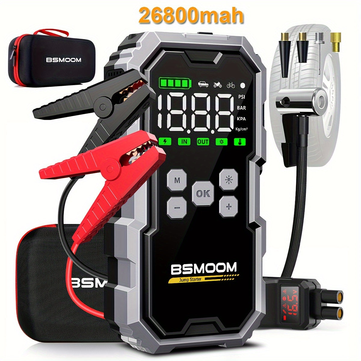 BSMOOM 4-in-1 Car Jump Starter with Air Compressor – 7000A, Power Bank & LED Light/Car