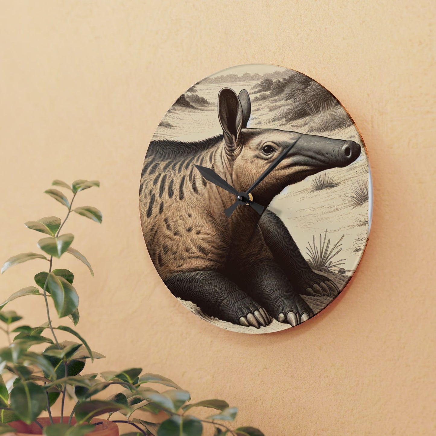 Nature-Inspired Decor & Wearables Aardvark Acrylic Wall Clock – Quirky Animal Art Spaces