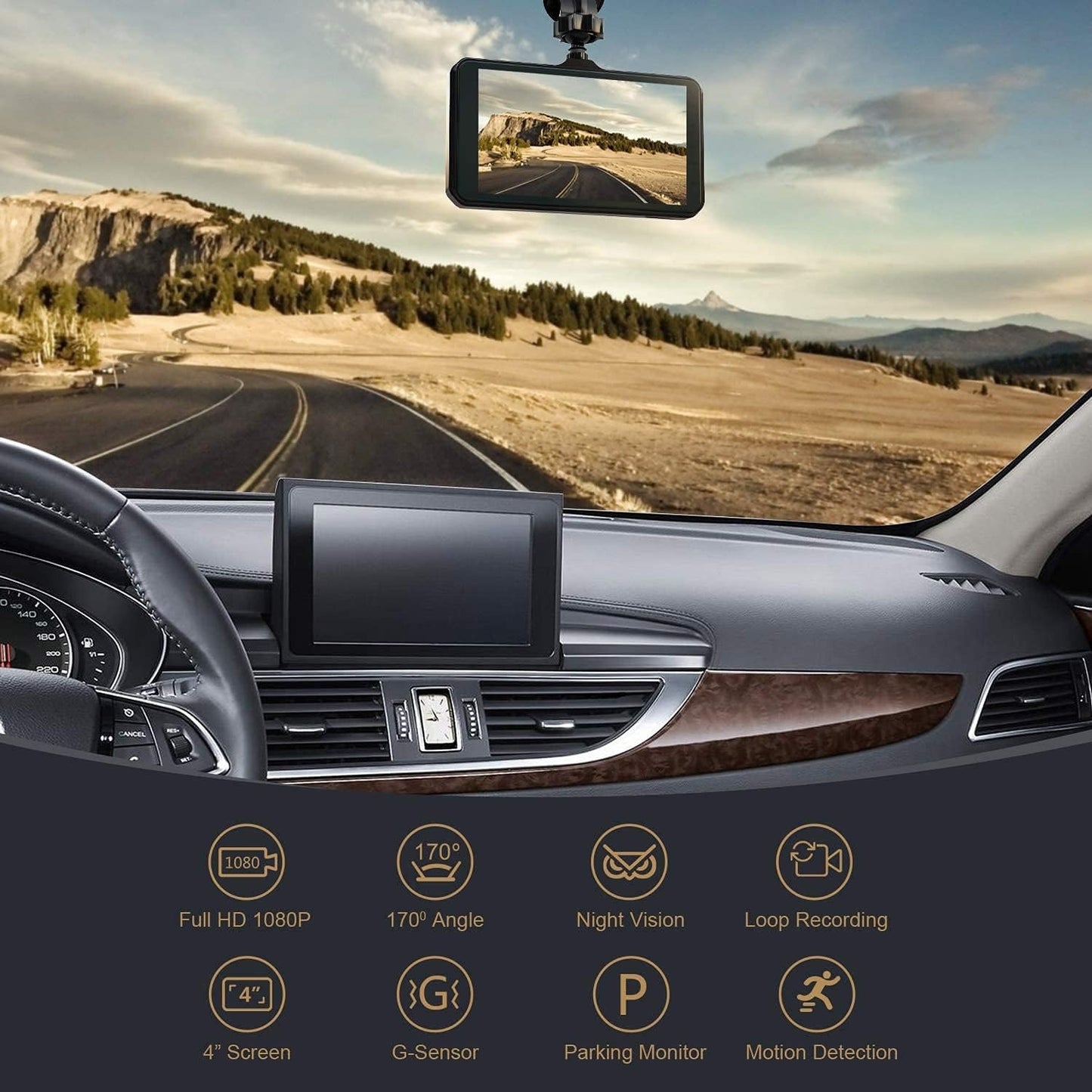 1080P Full HD Touchscreen Dash Cam – Front & Rear Cameras with Night Vision & G-Sensor/Car