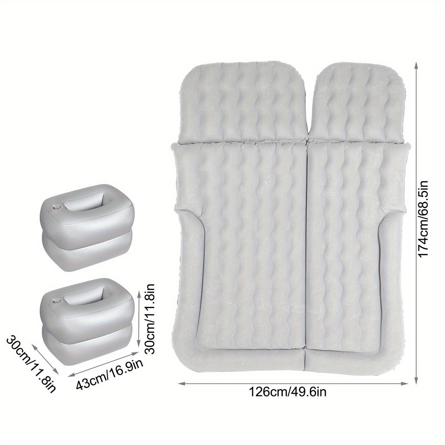 SUV Inflatable Car Air Mattress – Camping Bed Kit with Pillows & Pump (174x126cm)/Car