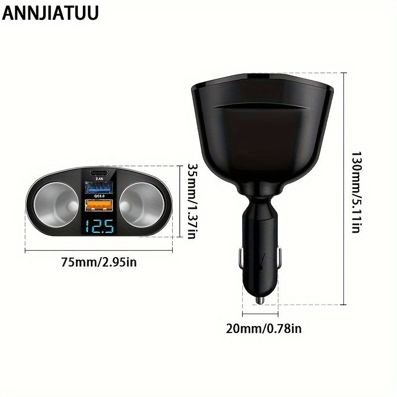 ANNJIATUU Multi-Port Car Power Adapter – QC3.0 Fast Charger with LED Voltage Monitor (12V–24V)/Car