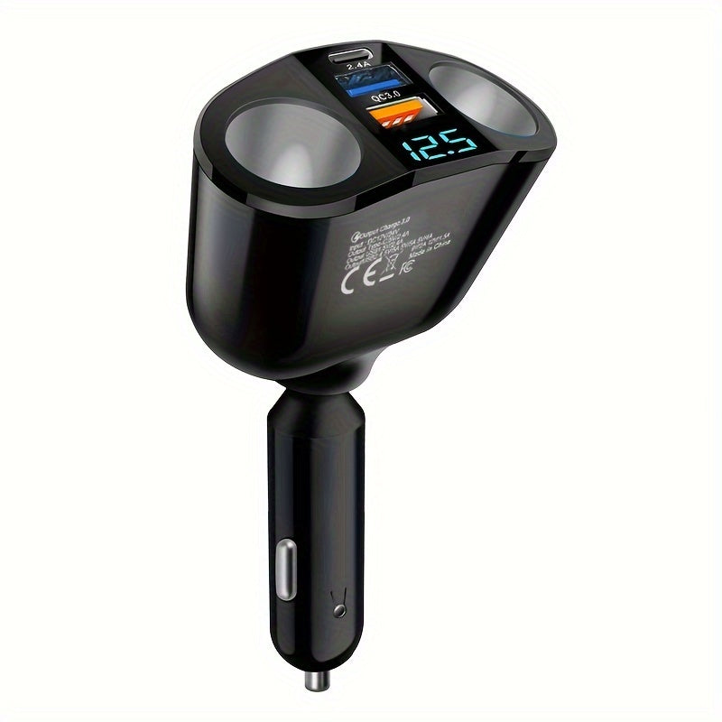 ANNJIATUU Multi-Port Car Power Adapter – QC3.0 Fast Charger with LED Voltage Monitor (12V–24V)/Car