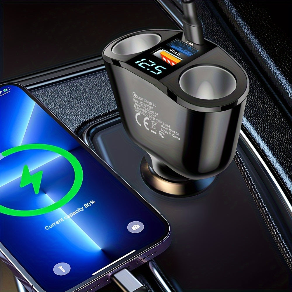 ANNJIATUU Multi-Port Car Power Adapter – QC3.0 Fast Charger with LED Voltage Monitor (12V–24V)/Car