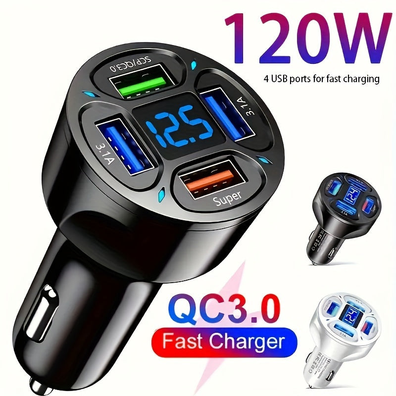 3-Port USB Car Charger with LED Voltage Display – QC3.0 Fast Charging for 12V/24V Vehicles/Car