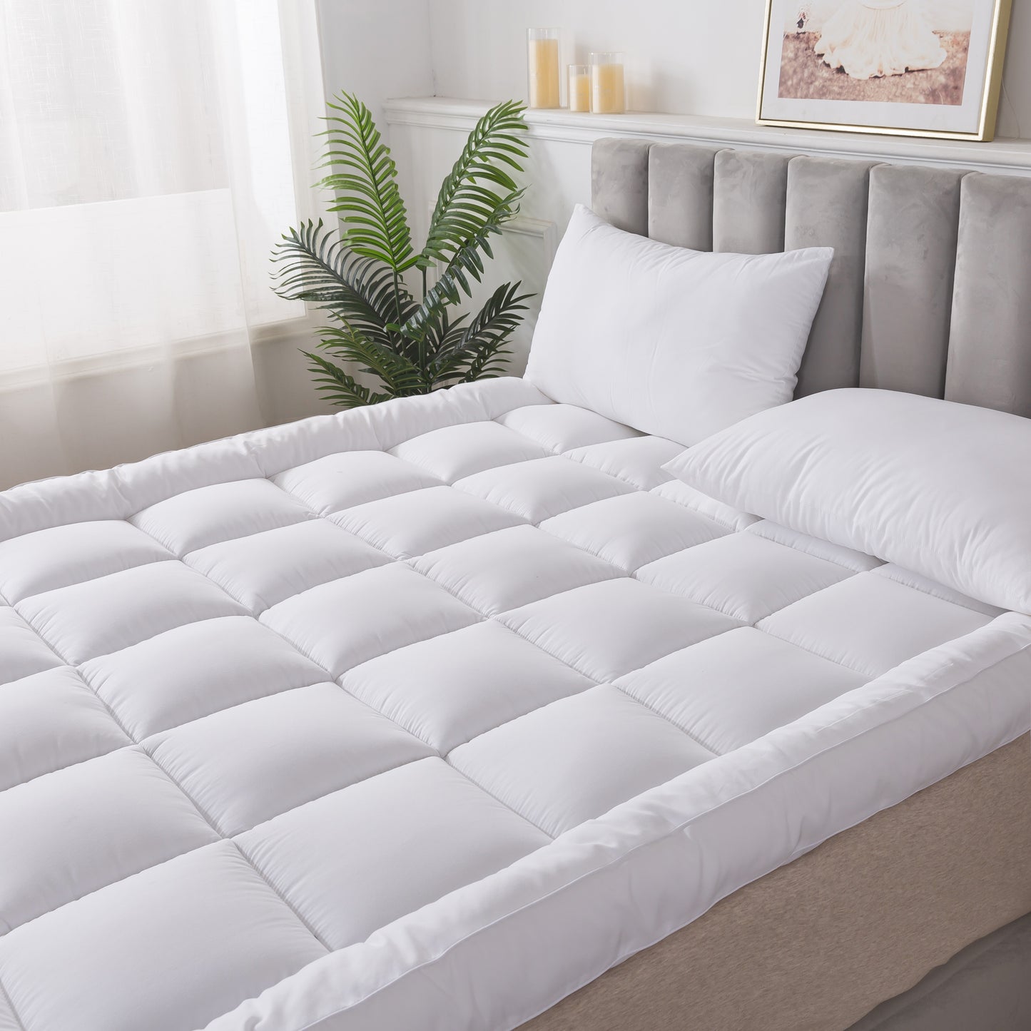 HIGH LIVING 4-Inch Mattress Topper – Hypoallergenic, Plush Polyester with Elastic Corners/Bedroom