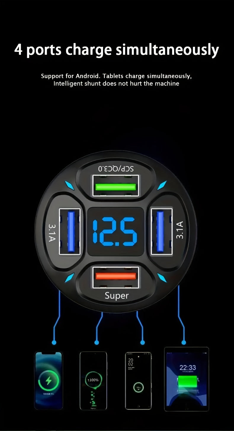 3-Port USB Car Charger with LED Voltage Display – QC3.0 Fast Charging for 12V/24V Vehicles/Car