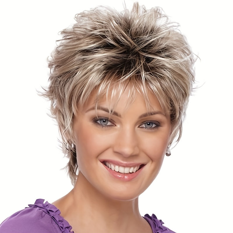 Short Feathered Pixie Wig – Blonde Layered Cut with Bangs, Breathable Cap/Crown & Glory Wigs