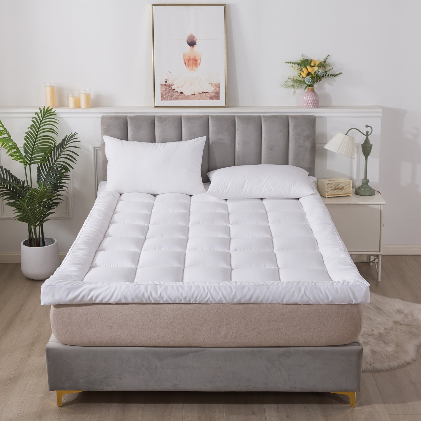 HIGH LIVING 4-Inch Mattress Topper – Hypoallergenic, Plush Polyester with Elastic Corners/Bedroom