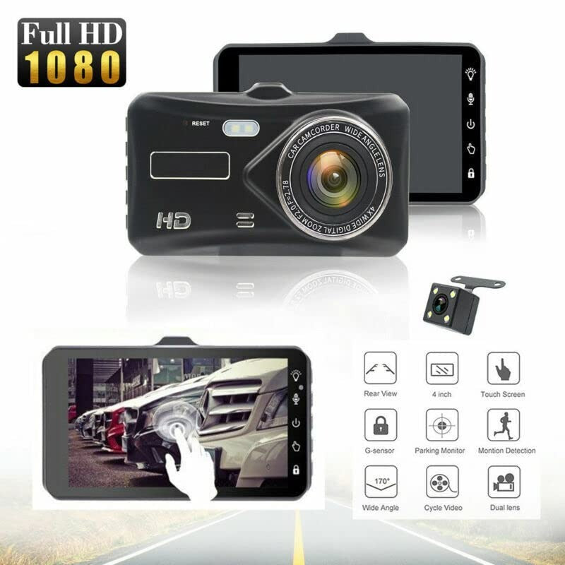1080P Full HD Touchscreen Dash Cam – Front & Rear Cameras with Night Vision & G-Sensor/Car