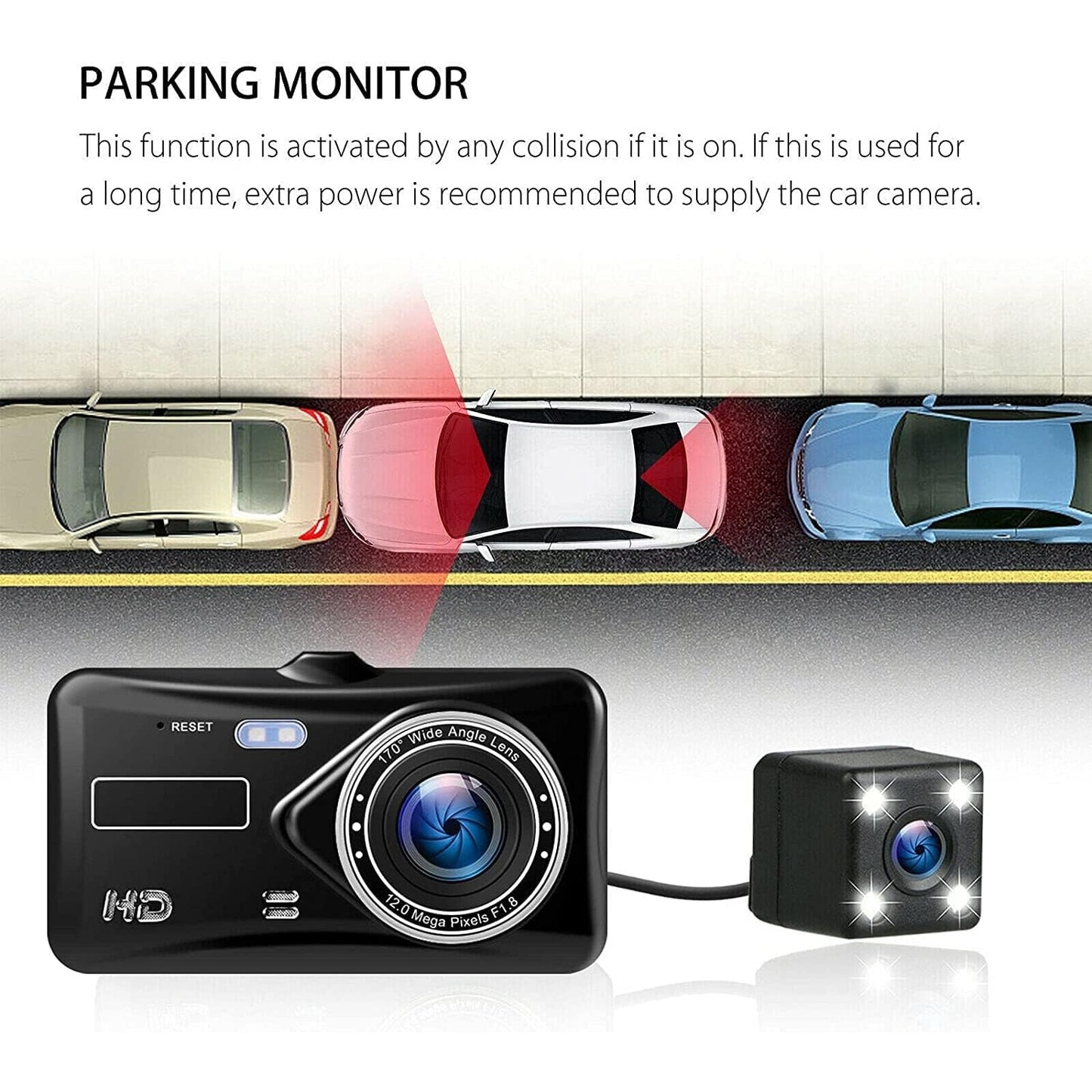 1080P Full HD Touchscreen Dash Cam – Front & Rear Cameras with Night Vision & G-Sensor/Car
