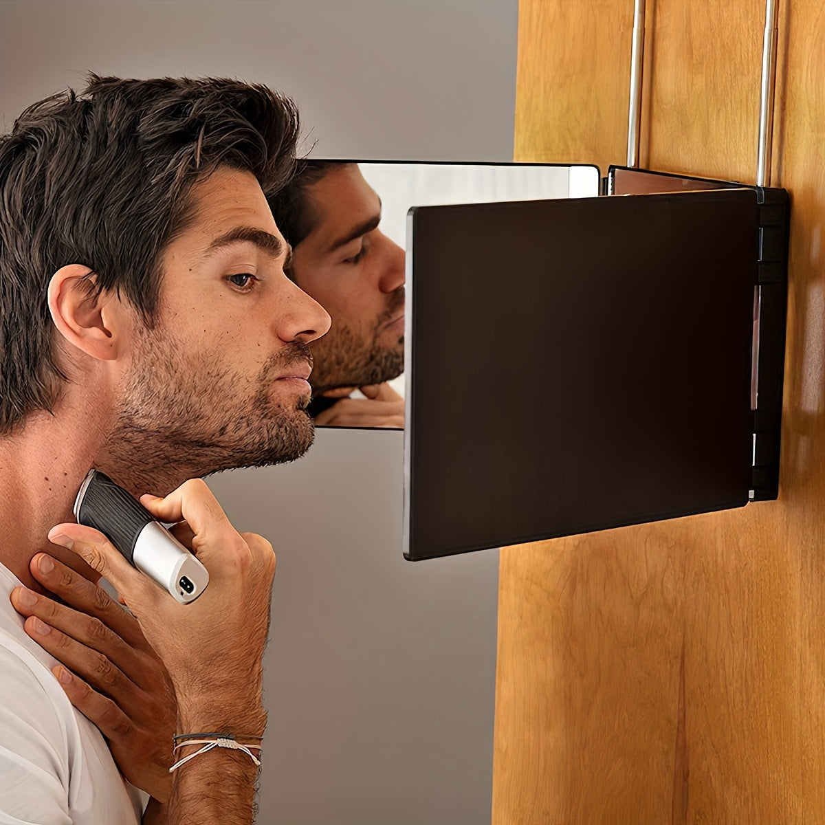 LIFELOOK 3-Way Tri-Fold Mirror – Self Haircut & Makeup Mirror with Adjustable Door HangerBathroom