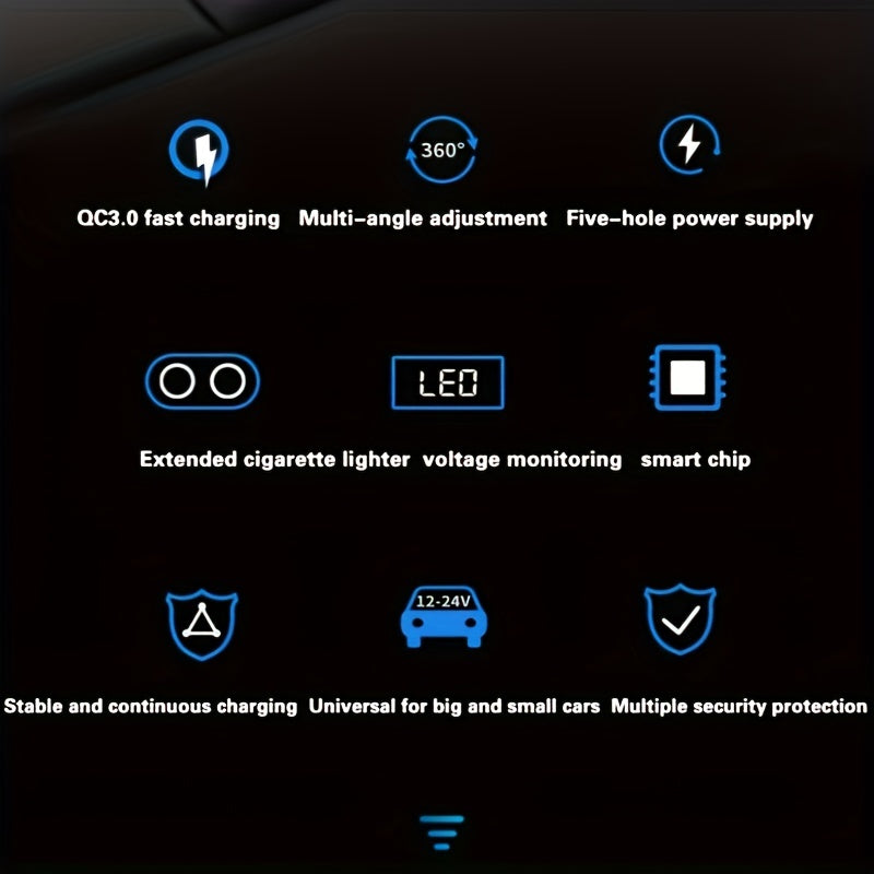 ANNJIATUU Multi-Port Car Power Adapter – QC3.0 Fast Charger with LED Voltage Monitor (12V–24V)/Car