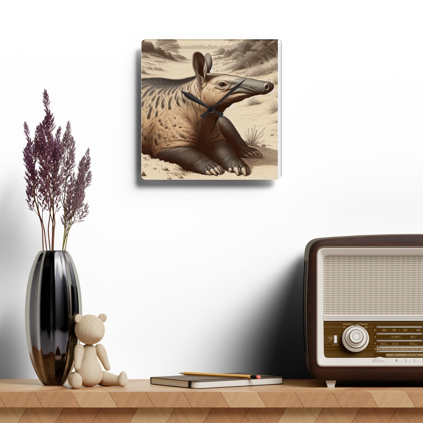Nature-Inspired Decor & Wearables Aardvark Acrylic Wall Clock – Quirky Animal Art Spaces