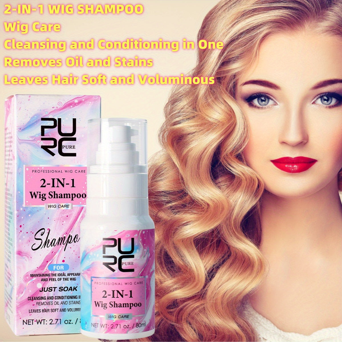 PURC 4-Piece Wig Care Kit – Coconut Oil Shampoo, Detangle Spray & Hair Cream Set/Style & Shine Hair