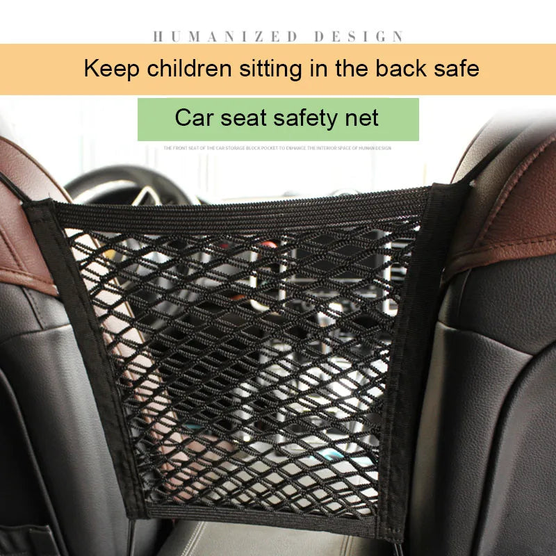 Elastic Car Storage Net Pocket – Rear Seat Safety Barrier & Organizer/Car