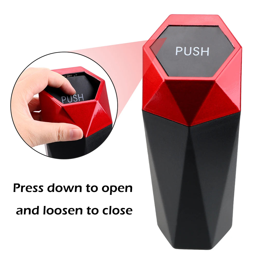 LEEPEE Mini Car Trash Can – Pressing Lid, Compact Storage Bin (Square Design)/Car