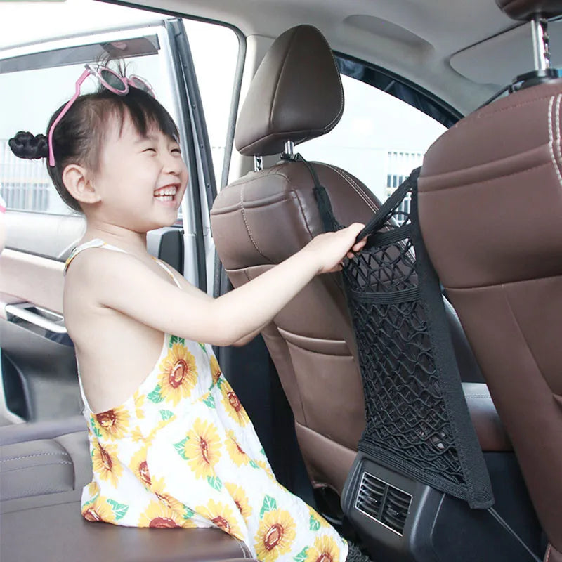Elastic Car Storage Net Pocket – Rear Seat Safety Barrier & Organizer/Car