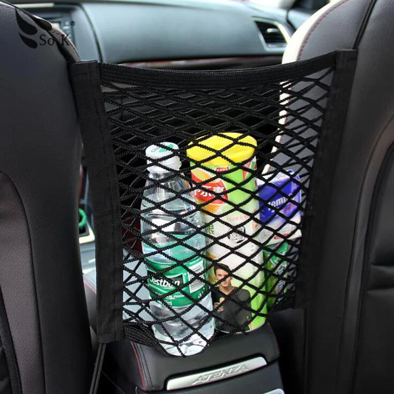Elastic Car Storage Net Pocket – Rear Seat Safety Barrier & Organizer/Car