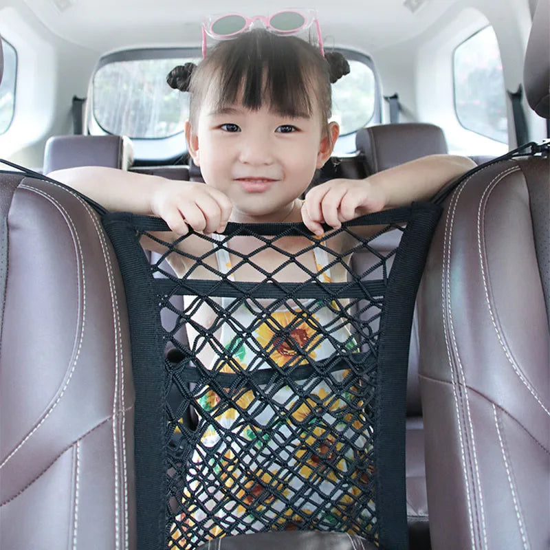 Elastic Car Storage Net Pocket – Rear Seat Safety Barrier & Organizer/Car