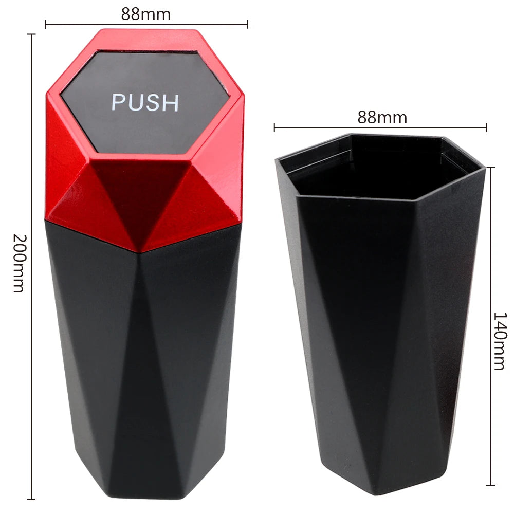 LEEPEE Mini Car Trash Can – Pressing Lid, Compact Storage Bin (Square Design)/Car