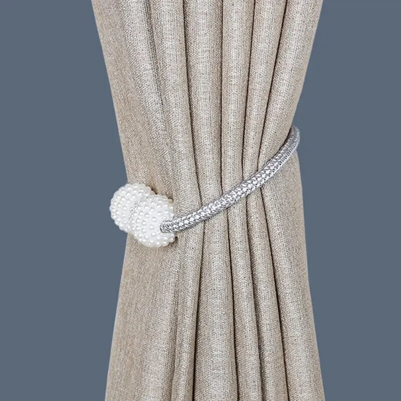 Magnetic Curtain Tiebacks – Modern Pearl Ball Buckles with Braided Cord (Set of 2) Living Room Decor – Wall Art, Curtains, Clocks, Furniture & More\