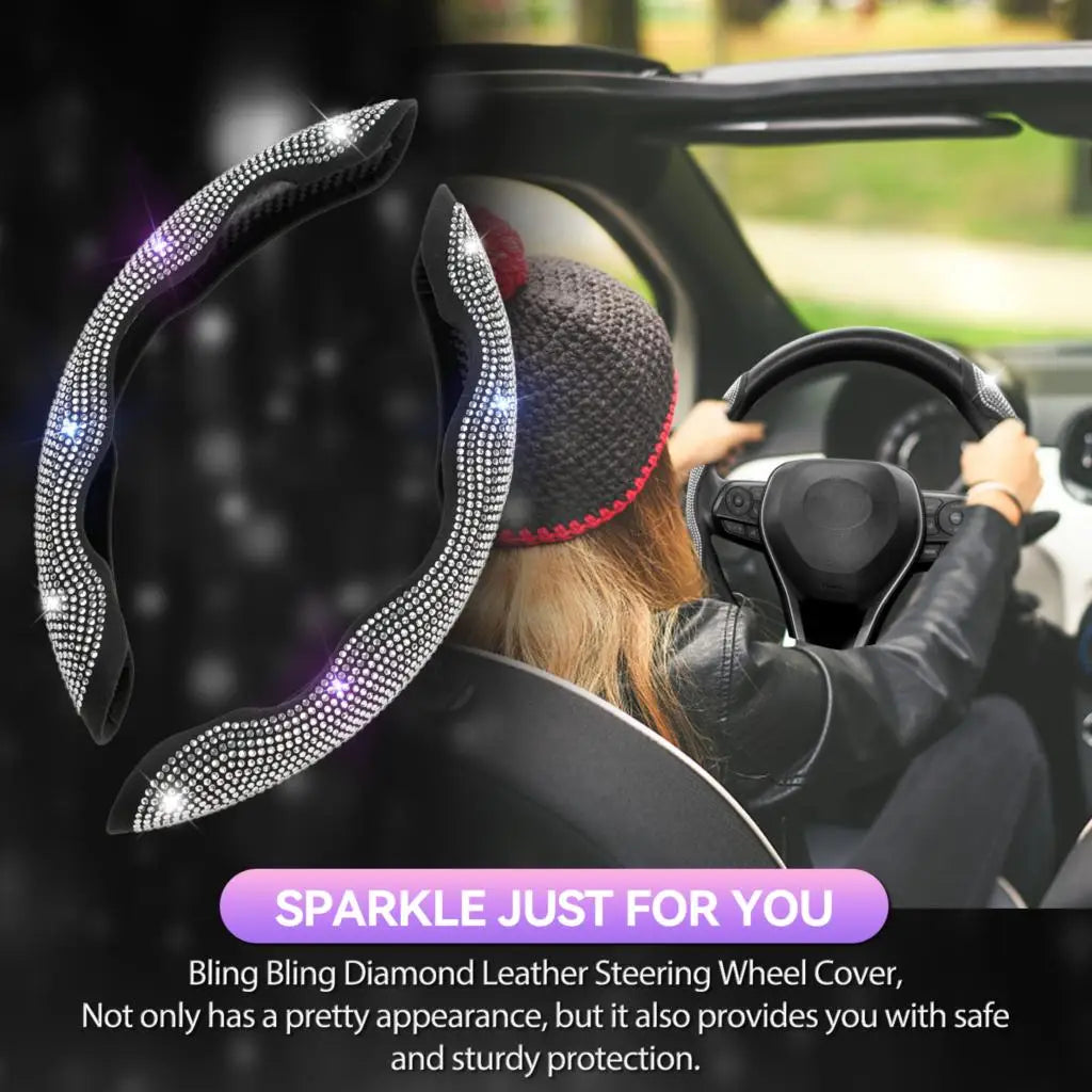 2Pcs Rhinestone Steering Wheel Cover Set – Anti-Slip, Universal Fit (36–41cm)/Car