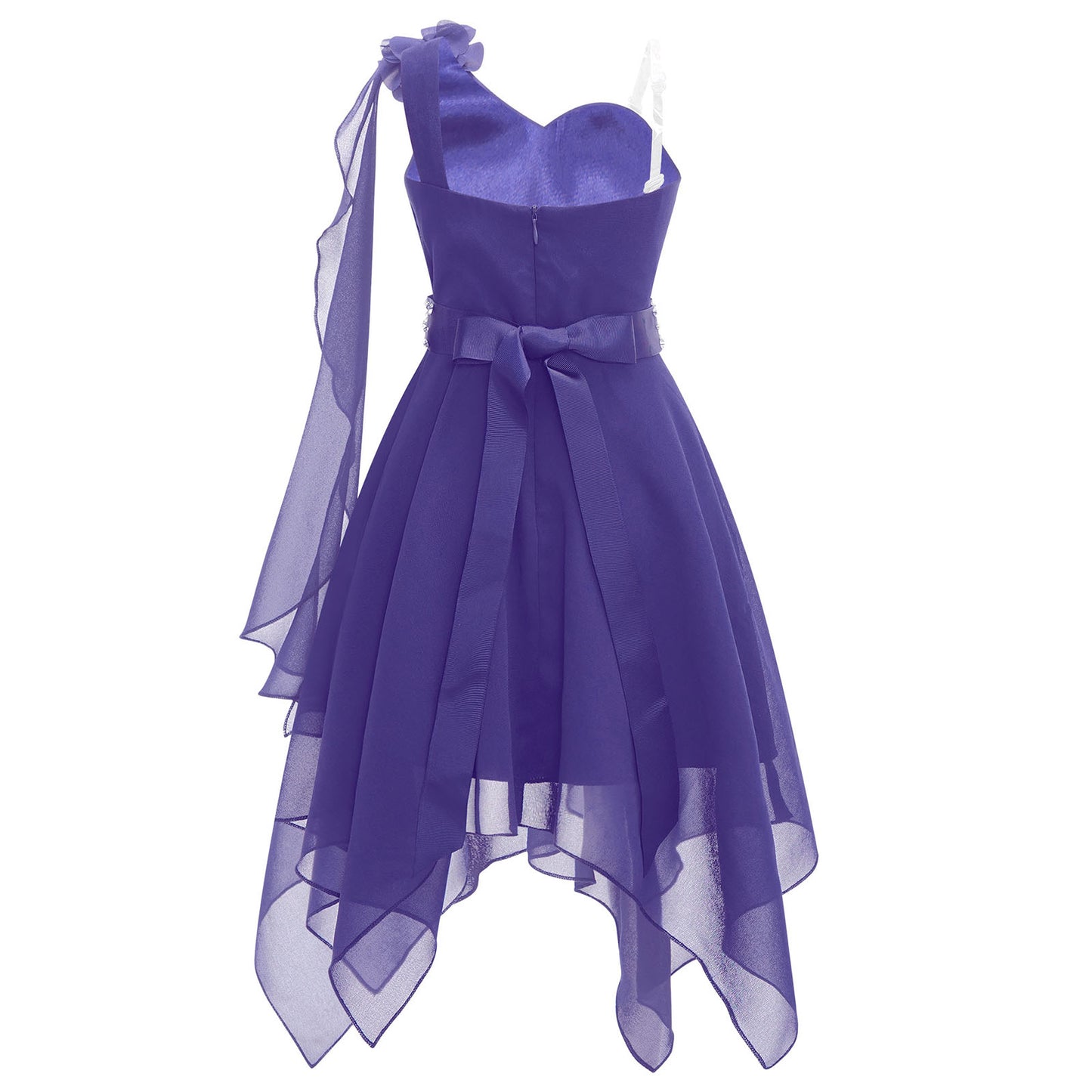 Girl clothing - Chiffon Flower Dress – Elegant One-Shoulder Party Gown with Rhinestone Sash