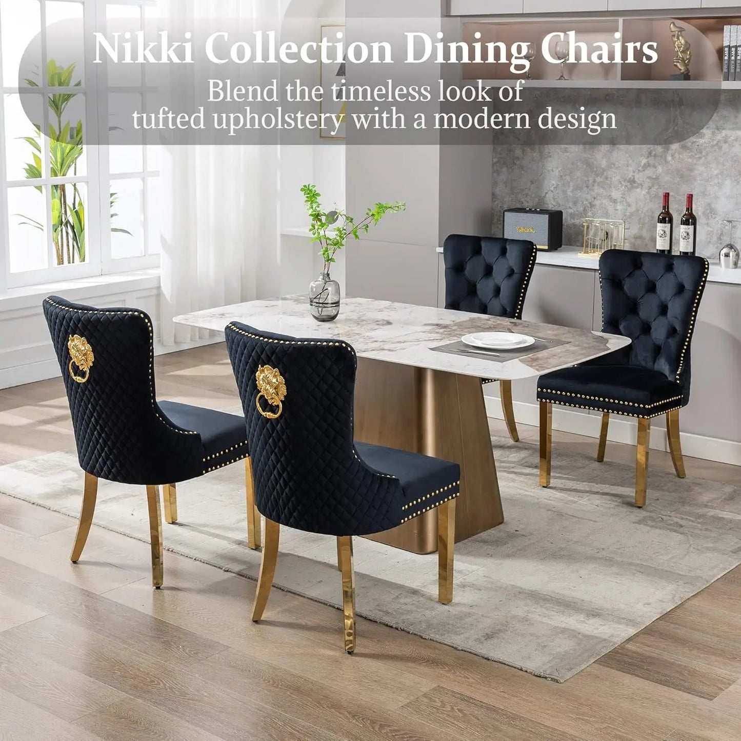 Luxury Velvet Dining Chairs (Set of 2) – High Back with Nailhead Trim & Lion Head Ring Pull\ Living Room Decor – Wall Art, Curtains, Clocks, Furniture & More