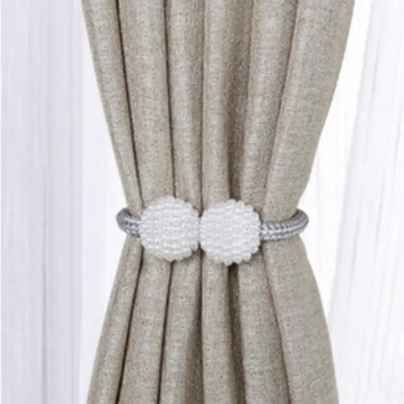 Magnetic Curtain Tiebacks – Modern Pearl Ball Buckles with Braided Cord (Set of 2) Living Room Decor – Wall Art, Curtains, Clocks, Furniture & More\