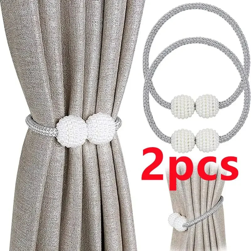Magnetic Curtain Tiebacks – Modern Pearl Ball Buckles with Braided Cord (Set of 2) Living Room Decor – Wall Art, Curtains, Clocks, Furniture & More\
