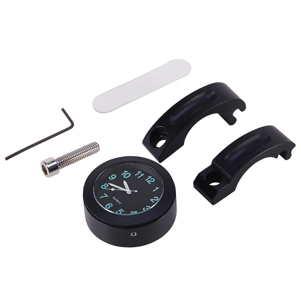 Universal Motorcycle Handlebar Clock – Waterproof Glow Watch (7/8"–1" Mount, Black Aluminum)/Car