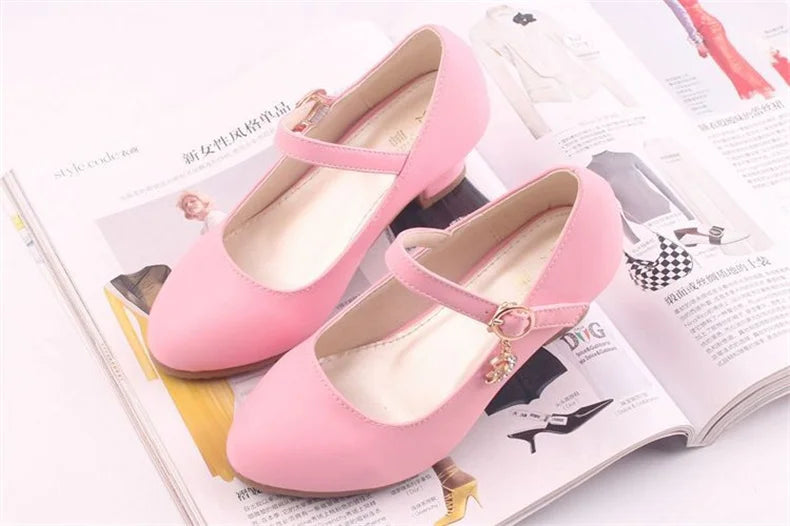 girl shoes - Girls Princess High Heels – White PU Leather Dress Shoes for Parties, Dance & Special Days