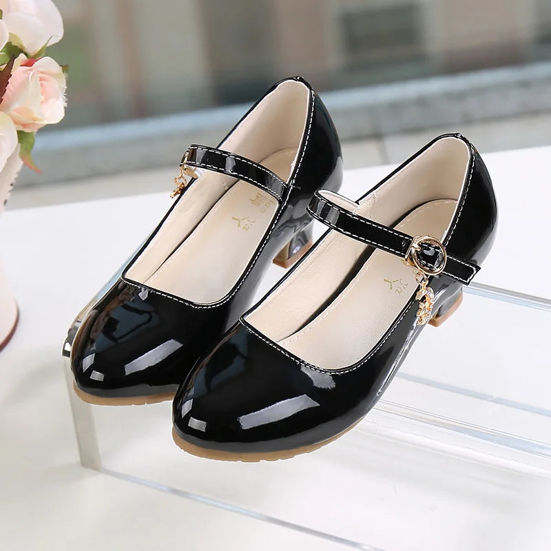 girl shoes - Girls Princess High Heels – White PU Leather Dress Shoes for Parties, Dance & Special Days