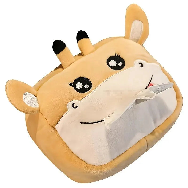 Cute Plush Hanging Tissue Box Holder – Soft Cartoon Car Accessory/Car