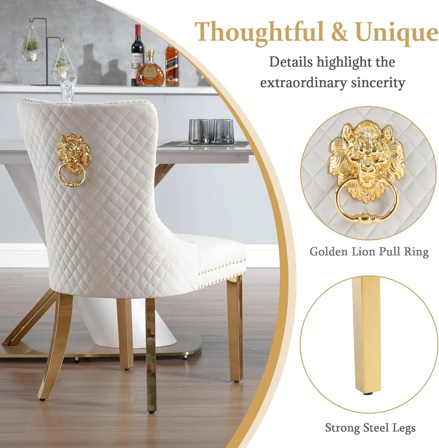 Luxury Velvet Dining Chairs (Set of 2) – High Back with Nailhead Trim & Lion Head Ring Pull\ Living Room Decor – Wall Art, Curtains, Clocks, Furniture & More