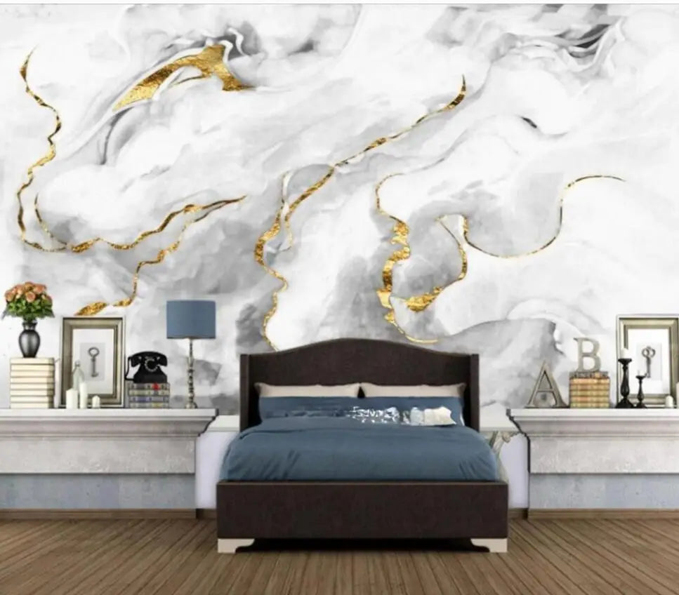 Custom 3D Silk Mural Wallpaper – Modern Marble Design by Beibehang (Per m²)\ Living Room Decor – Wall Art, Curtains, Clocks, Furniture & More