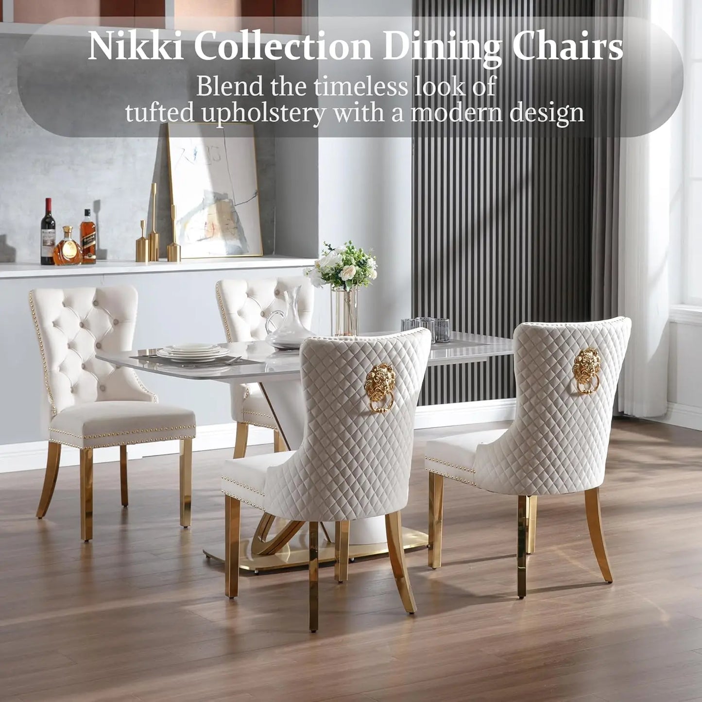 Luxury Velvet Dining Chairs (Set of 2) – High Back with Nailhead Trim & Lion Head Ring Pull\ Living Room Decor – Wall Art, Curtains, Clocks, Furniture & More
