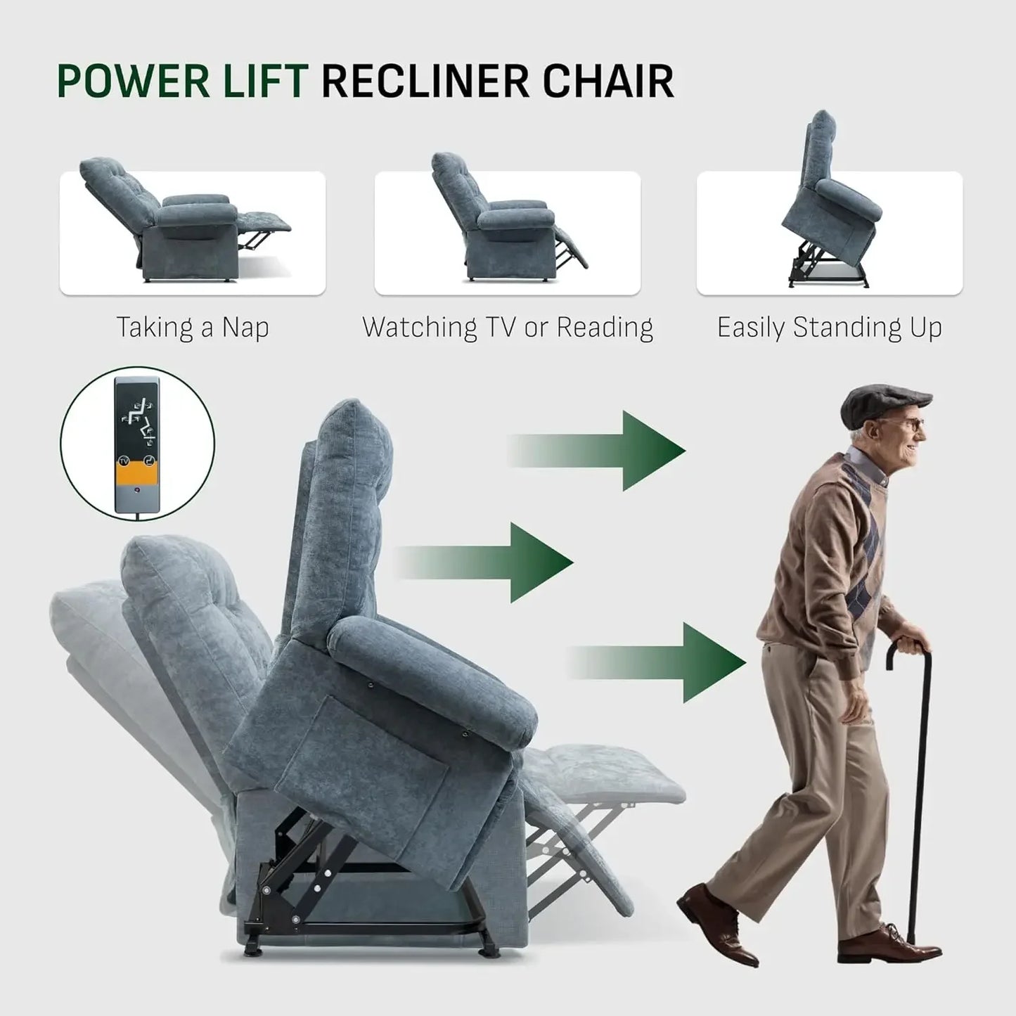 FLEXISPOT Power Lift Recliner Chair – Faux Leather with Massage, Heat & Remote Control (Black) Living Room Decor – Wall Art, Curtains, Clocks, Furniture & More\