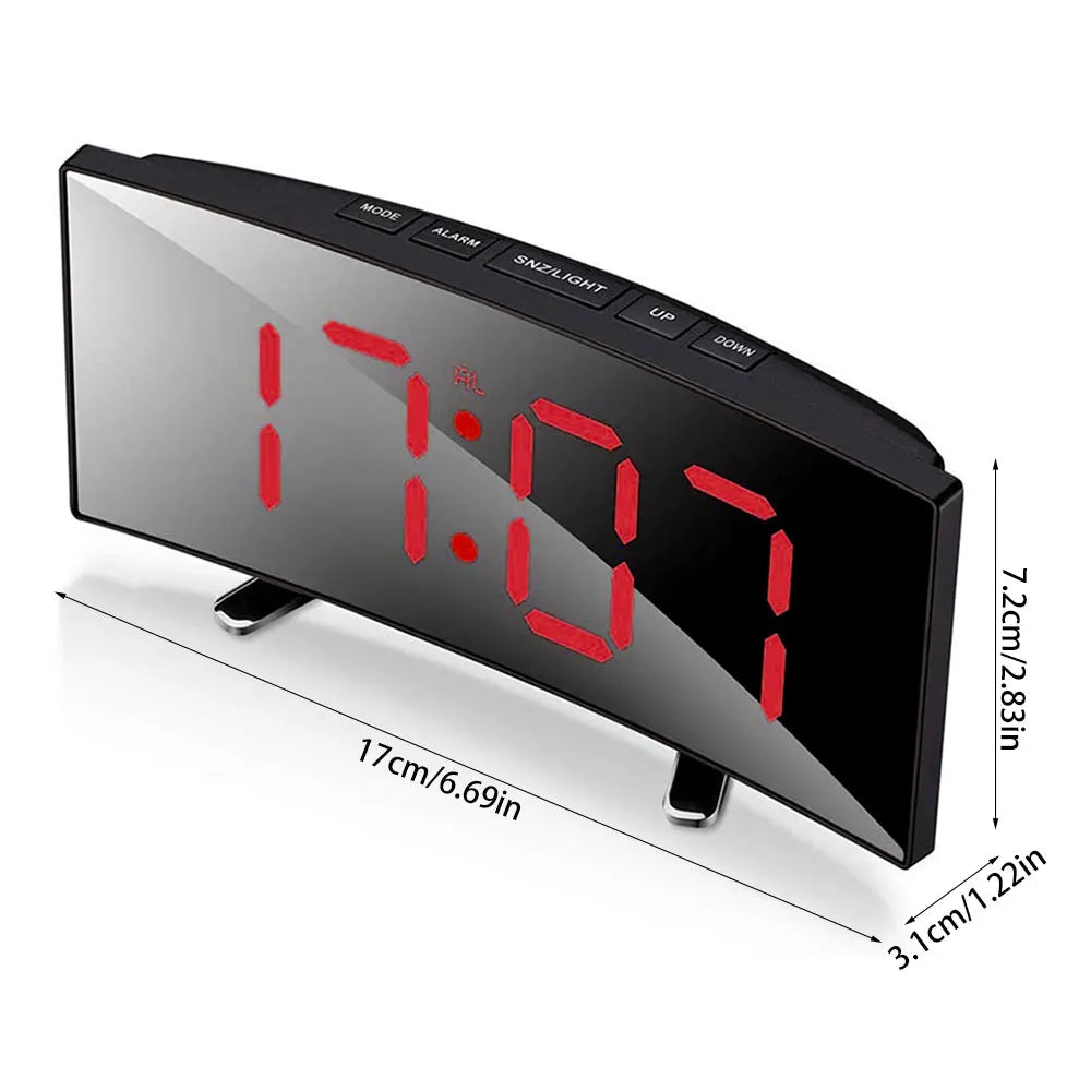 LED Digital Mirror Alarm Clock – USB or Battery Powered, Quiet Operation with Large DisplaBedroom