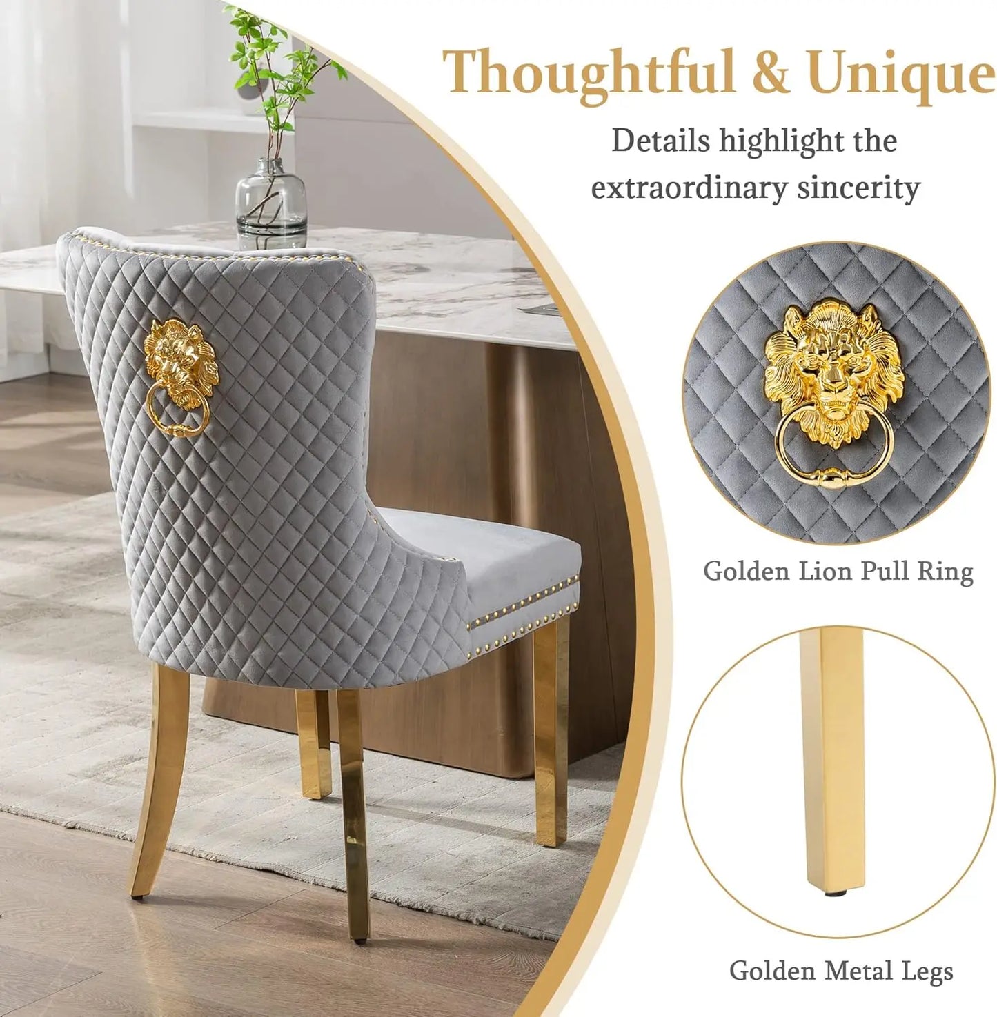 Luxury Velvet Dining Chairs (Set of 2) – High Back with Nailhead Trim & Lion Head Ring Pull\ Living Room Decor – Wall Art, Curtains, Clocks, Furniture & More