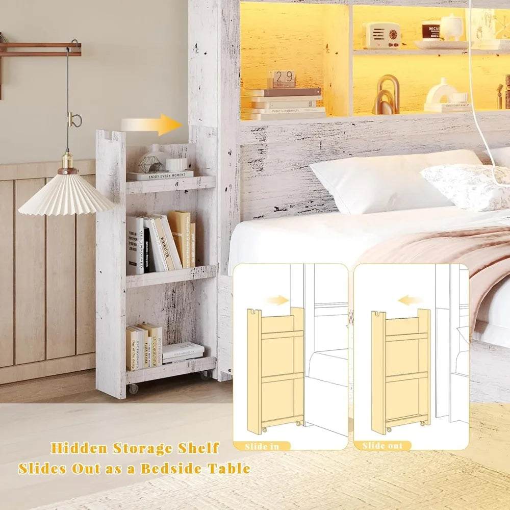MKDK Smart Storage Bed Frame – Wood Grain Finish with Drawers, Headboard Charging & RGB LED Living Room Decor – Wall Art, Curtains, Clocks, Furniture & More\