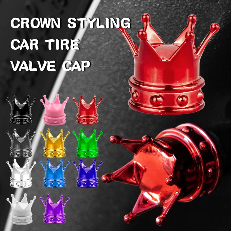 4PCS Crown Tire Valve Stem Caps – Universal Fit, Waterproof & Stylish/Car