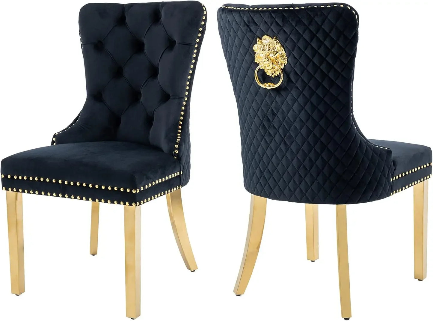 Luxury Velvet Dining Chairs (Set of 2) – High Back with Nailhead Trim & Lion Head Ring Pull\ Living Room Decor – Wall Art, Curtains, Clocks, Furniture & More