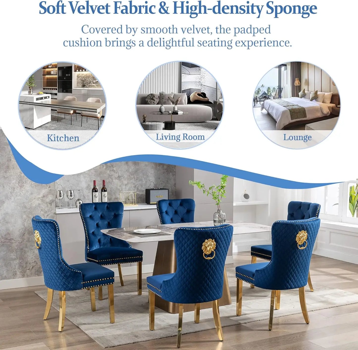 Luxury Velvet Dining Chairs (Set of 2) – High Back with Nailhead Trim & Lion Head Ring Pull\ Living Room Decor – Wall Art, Curtains, Clocks, Furniture & More