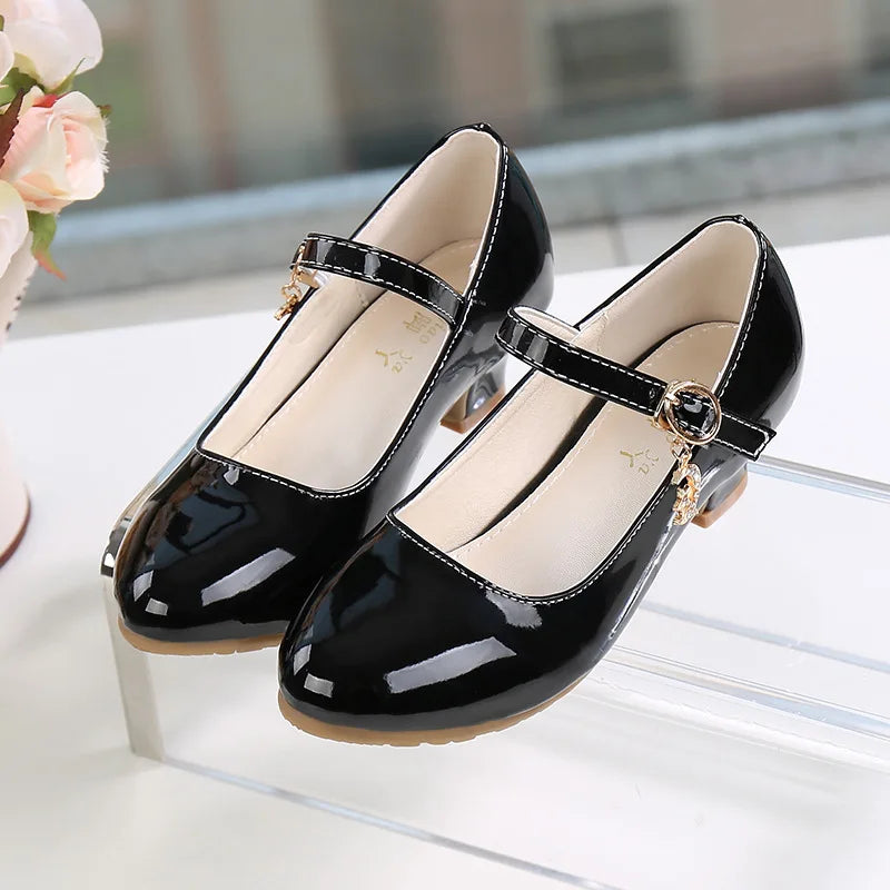 girl shoes - Girls Princess High Heels – White PU Leather Dress Shoes for Parties, Dance & Special Days