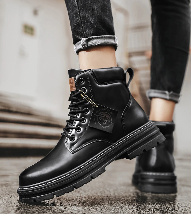 Men shoes - Men’s PU Leather Ankle Boots – Casual Lace-Up Boots for Everyday Style