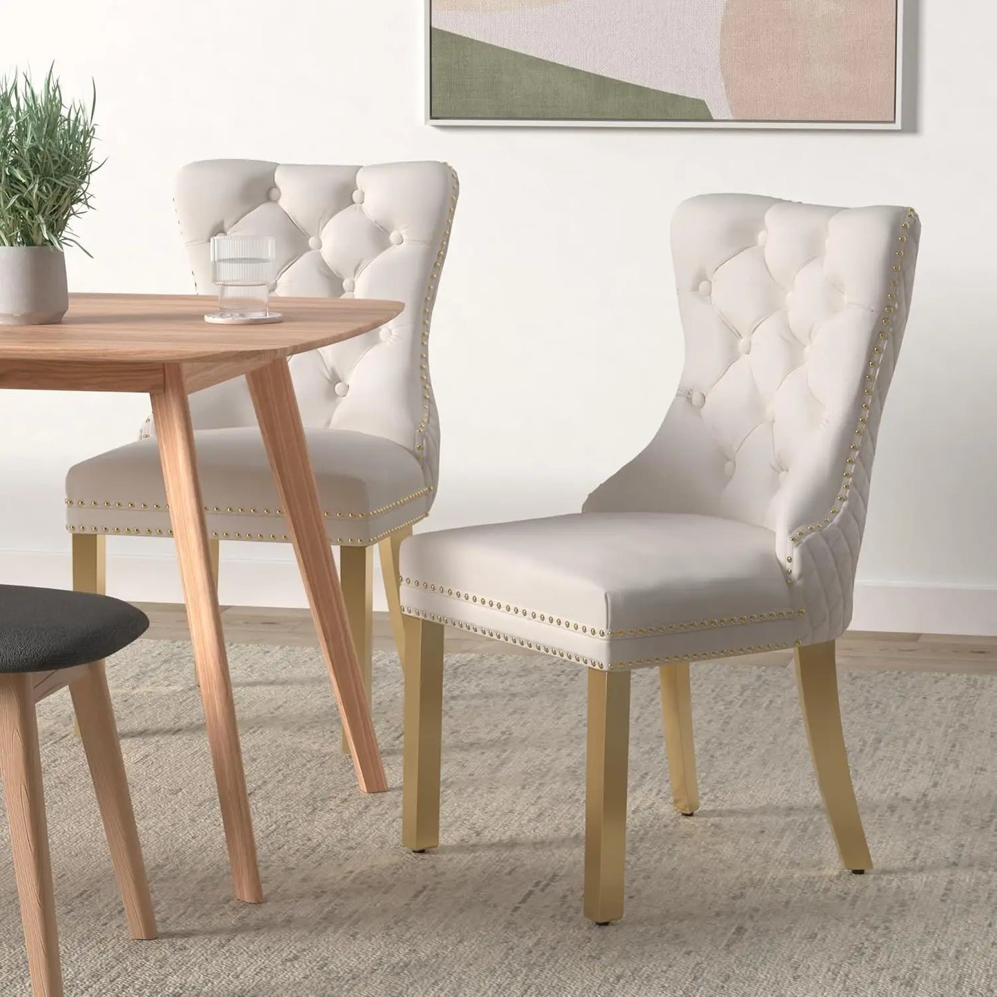 Luxury Velvet Dining Chairs (Set of 2) – High Back with Nailhead Trim & Lion Head Ring Pull\ Living Room Decor – Wall Art, Curtains, Clocks, Furniture & More