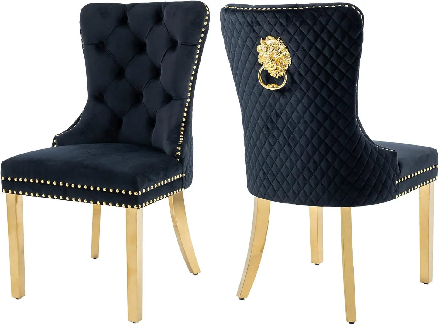 Luxury Velvet Dining Chairs (Set of 2) – High Back with Nailhead Trim & Lion Head Ring Pull\ Living Room Decor – Wall Art, Curtains, Clocks, Furniture & More